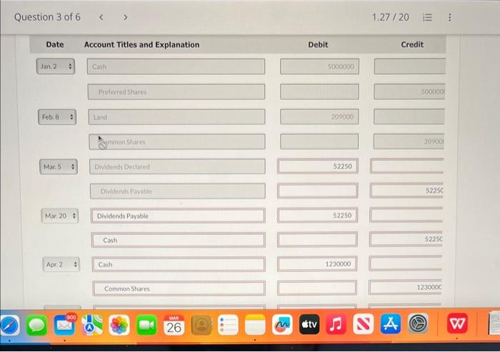 accounts: Preferred shares, $1.0 noncumulative, unlimited number authorized, none issued The following