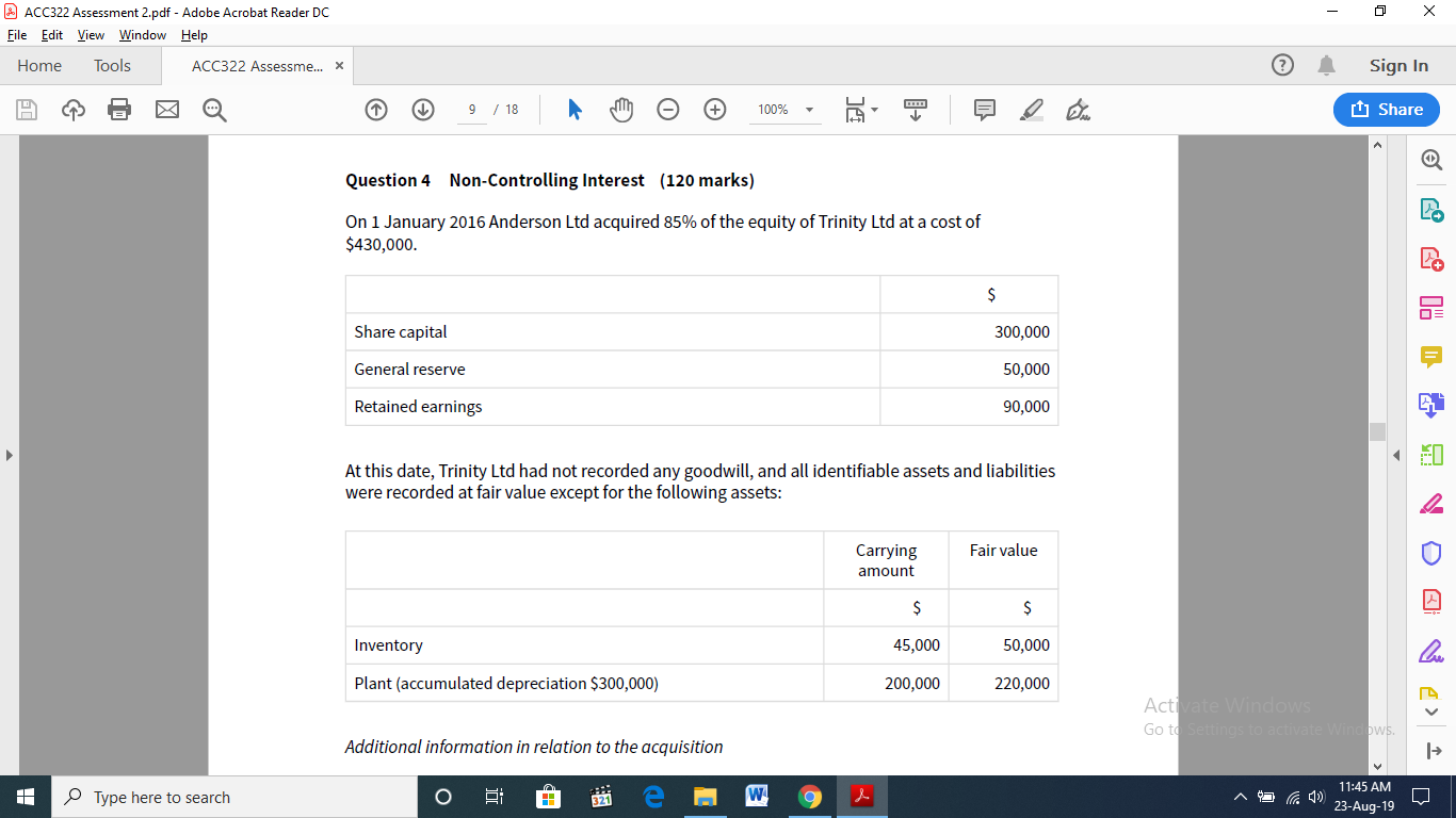 - o x ACC322 Assessment 2.pdf - Adobe Acrobat Reader DC
