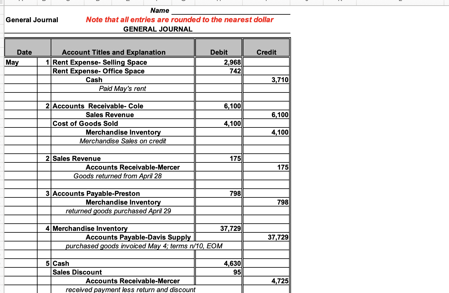  correct any errors in the journal entries...May 1 Issued Check No.3410