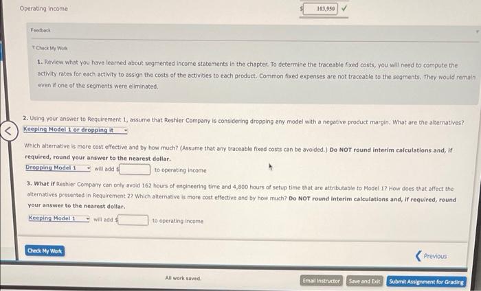 Costs Reshler Company makes three types of rug shampooers. Model 1 is