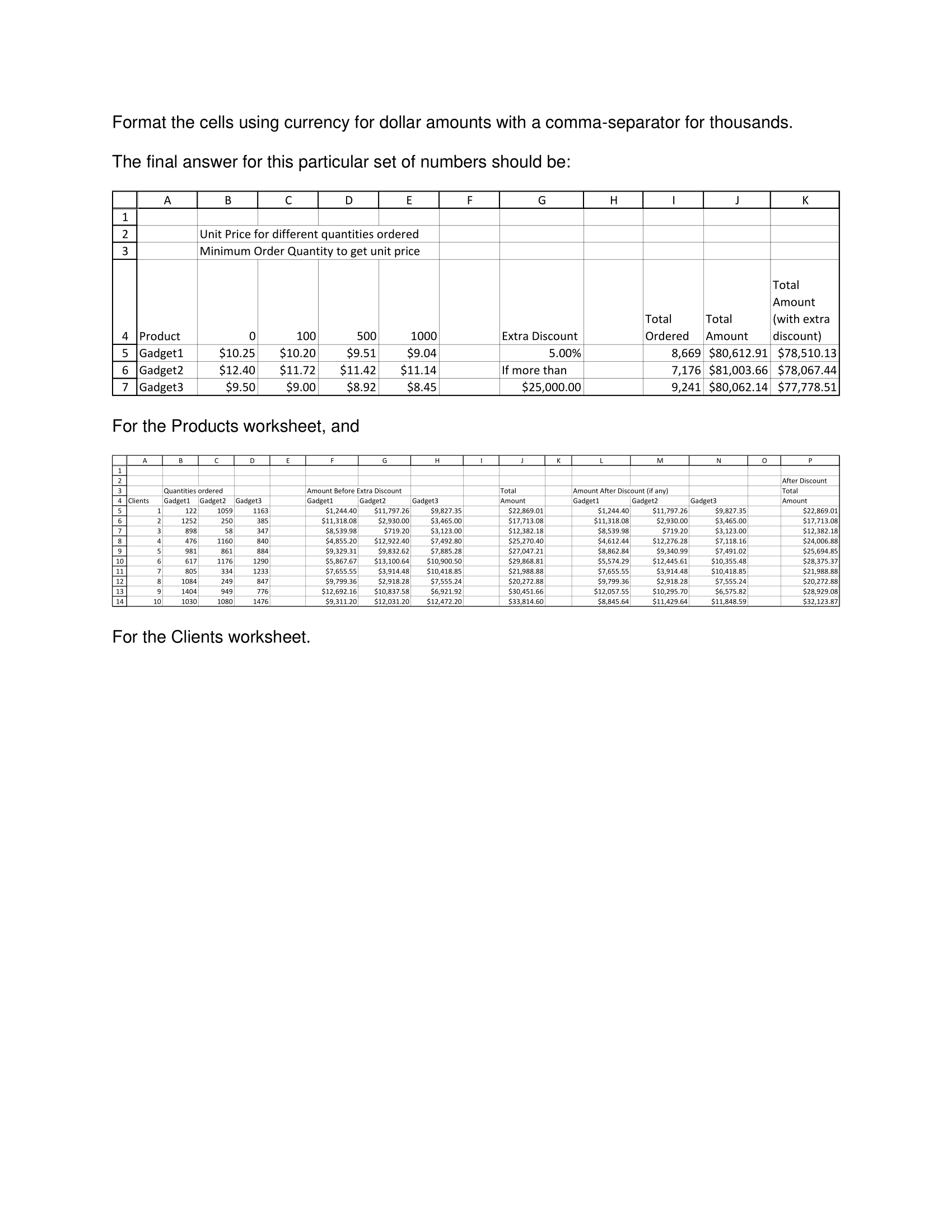 code Your code should run for any number of products, gadgets and