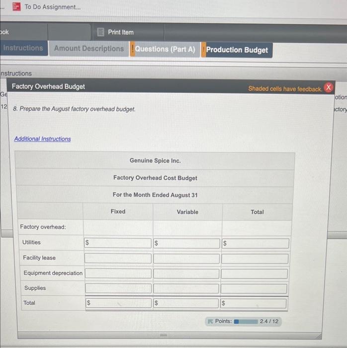 Instructions Amount Descriptions Ge 12 Amount Descriptions-Part A Controllable variance Equipment depreciation