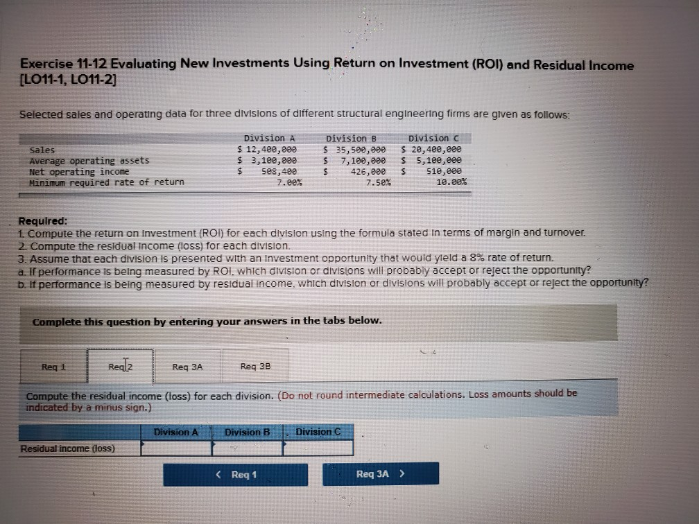 Using Return on Investment (ROI) and Residual Income [LO11-1, LO11-2] Selected sales
