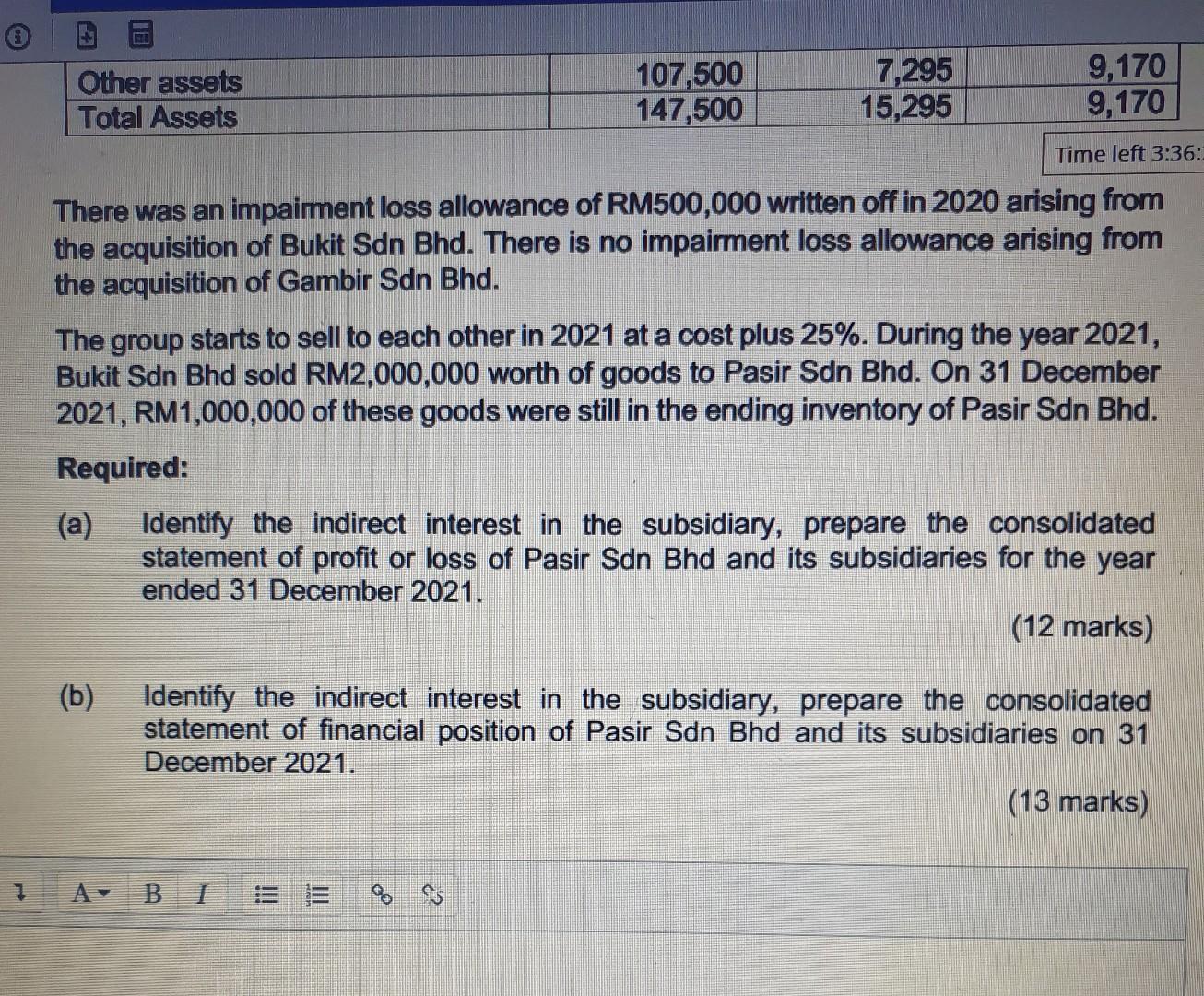 subsidiaries on 31 Dec 2021 Question 4 (25 marks) Pasir Sdn Bhd