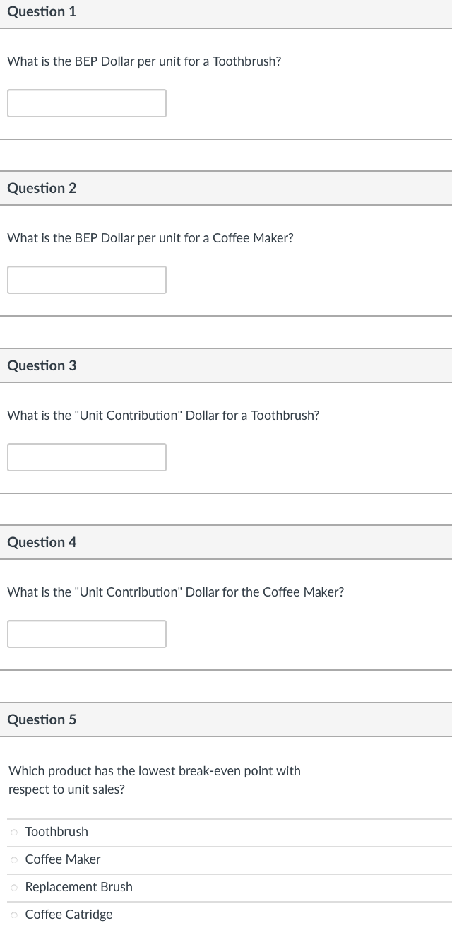 answer correctly and show work. Thanks! What is the BEP Dollar per