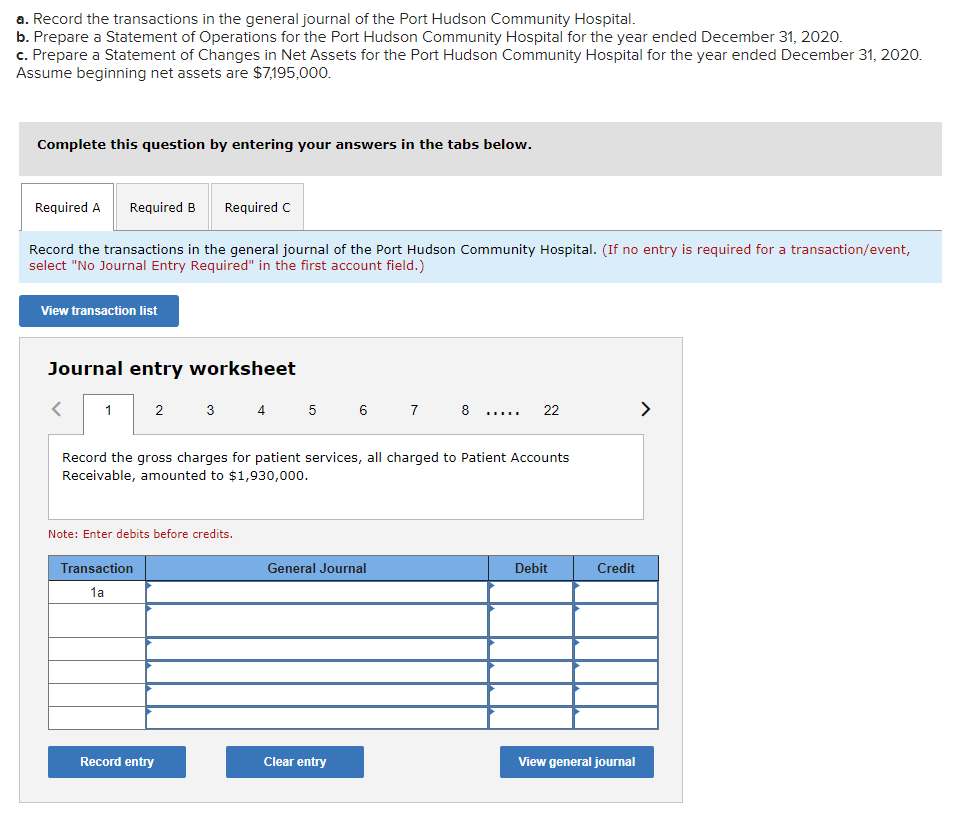 2020 , the following transactions were recorded by the Port Hudson Community