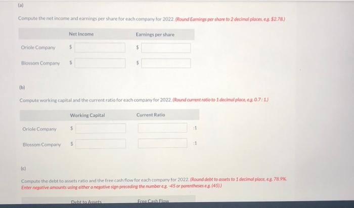 Company, two competitors, appear below. All balance sheet data are as of