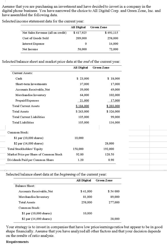 Please Need help with requirement one please!! Assume that you are purchasing