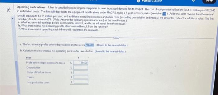 need help solving!! Operating cash inflows A frm is considering renewing its