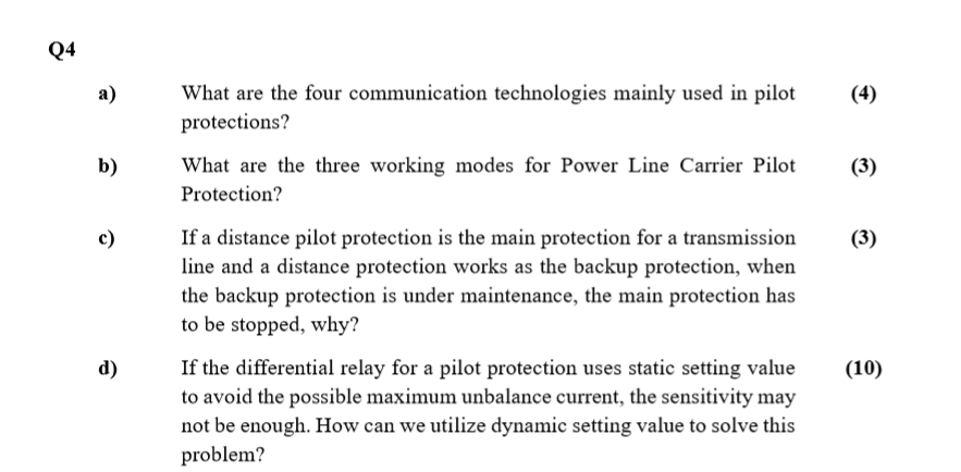  This is about Protective Relaying. Please help me Q4 a) b)