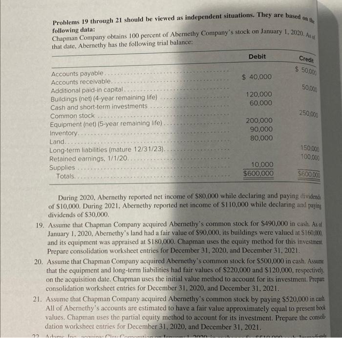 please answer #20 & #21 NOT #19 Problems 19 through 21 should