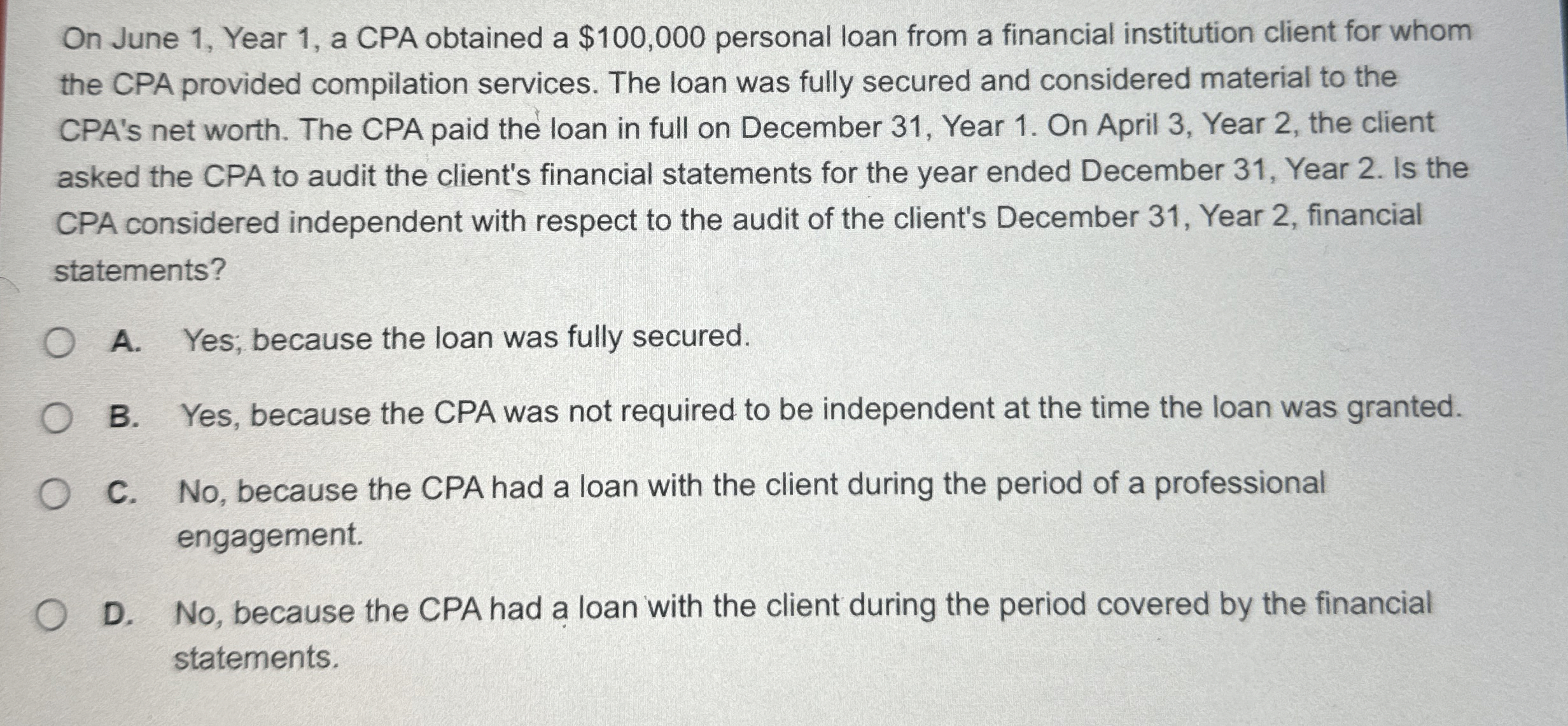  On June 1, Year 1, a CPA obtained a $100,000 personal