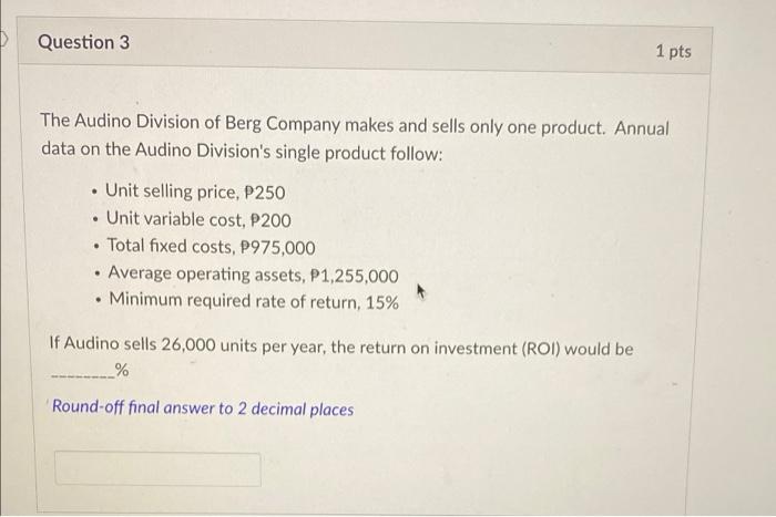 Answer with complete excel solutions please! Question 3 1 pts The Audino