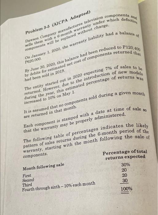 PROBLEM 3-5 an Problem 3-5 (AICPA Adapted) components will be replaced without