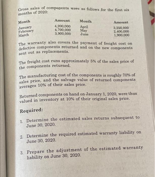 charge. Dawson Company manufactures television components sells them with a 6-month warranty