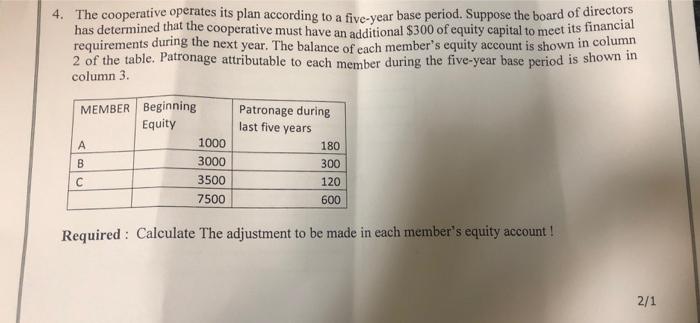 please help 4. The cooperative operates its plan according to a five-year