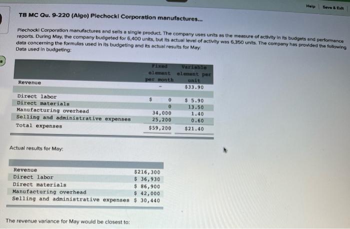please provide steps on solving the question TB MC Qu, 9-220 (Algo)