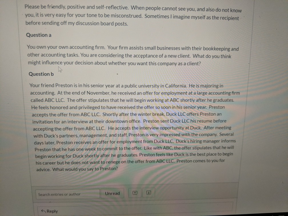 please help with the two questions Please be friendly, positive and