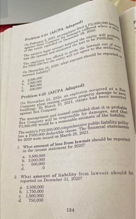 PROBLEM 4-24 - PROBLEM 4-25 P P2,000,000 5 Problem -24 (AICPA Adapted)