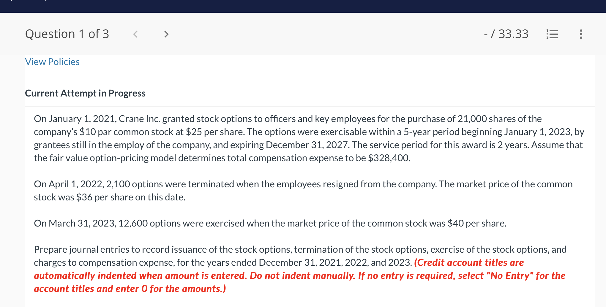  Current Attempt in Progress On January 1,2021, Crane Inc. granted stock