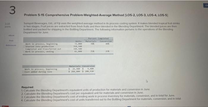 please solve this quick, thanks!! Problem 5-15 Comprehensive Problem-Weighted-Average Method [LO5-2, LO5-3,