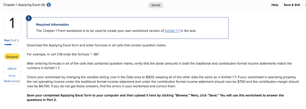  Chapter 1 Applying Excel (A)i Help Save Exit Saved 1 Required