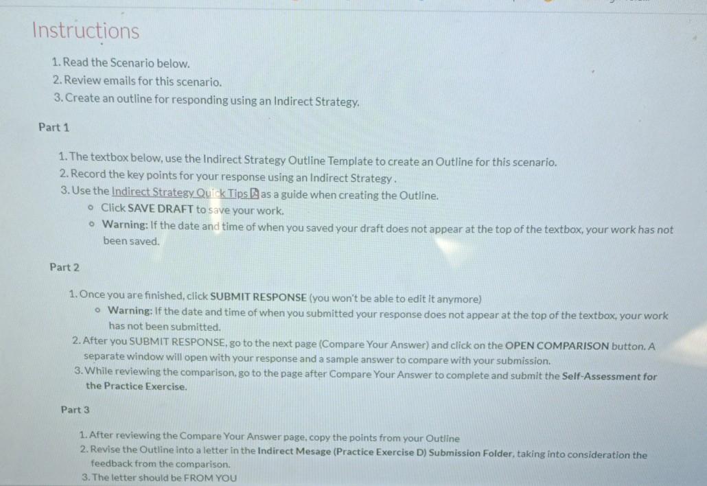  Instructions 1. Read the Scenario below. 2. Review emails for this