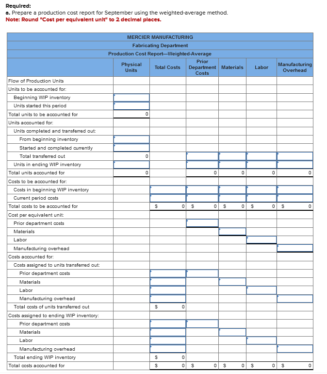 8-3, 4) Mercier Manufacturing produces a plastic part in three sequential departments: