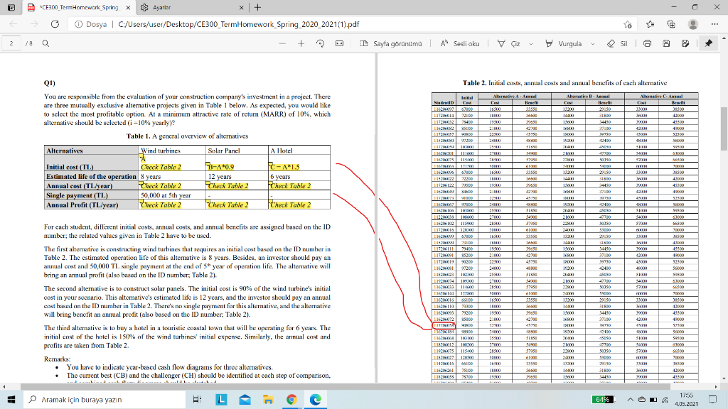  CE300 Term Homework Spring X Ayarlar X + Dosya | C:/Users/user/Desktop/CE300_Term