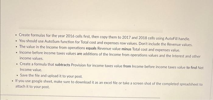 i need help. please include formulas. thank you . Create formulas for