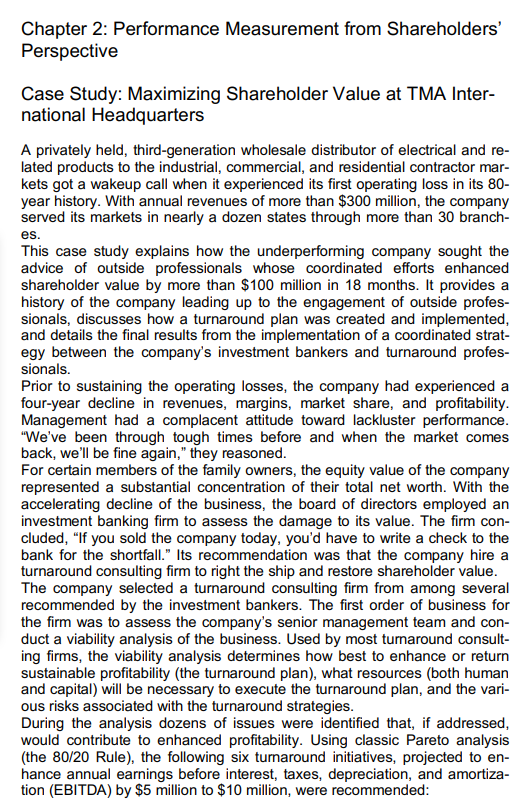  Chapter 2: Performance Measurement from Shareholders' Perspective Case Study: Maximizing Shareholder