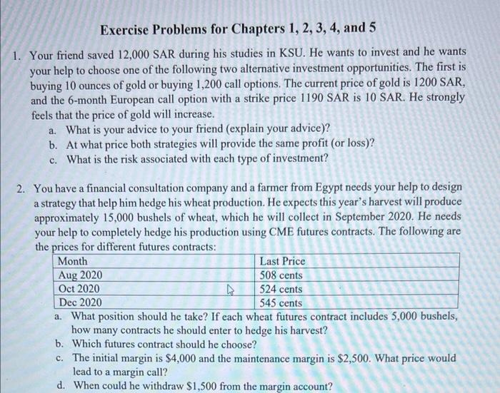  Exercise Problems for Chapters 1, 2, 3, 4, and 5 1.