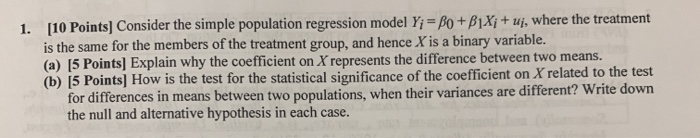  econometrics qs need help with part b 110 Points] Consider the