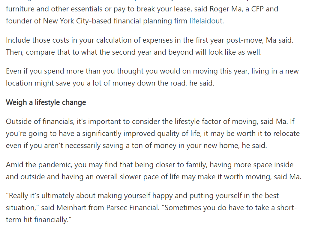 a summary ) CNBC It might be worth it to move to