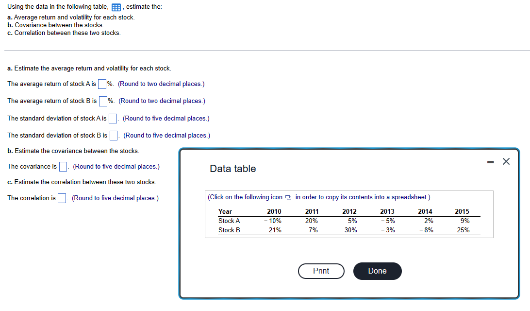  Using the data in the following table, , estimate the: a.