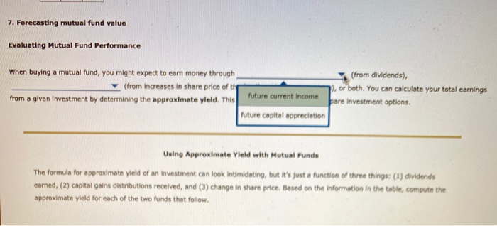  7. Forecasting mutual fund value Evaluating Mutual Fund Performance When buying