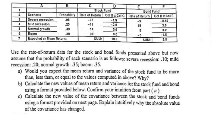  Use the rate-of-return data for the stock and bond funds presented