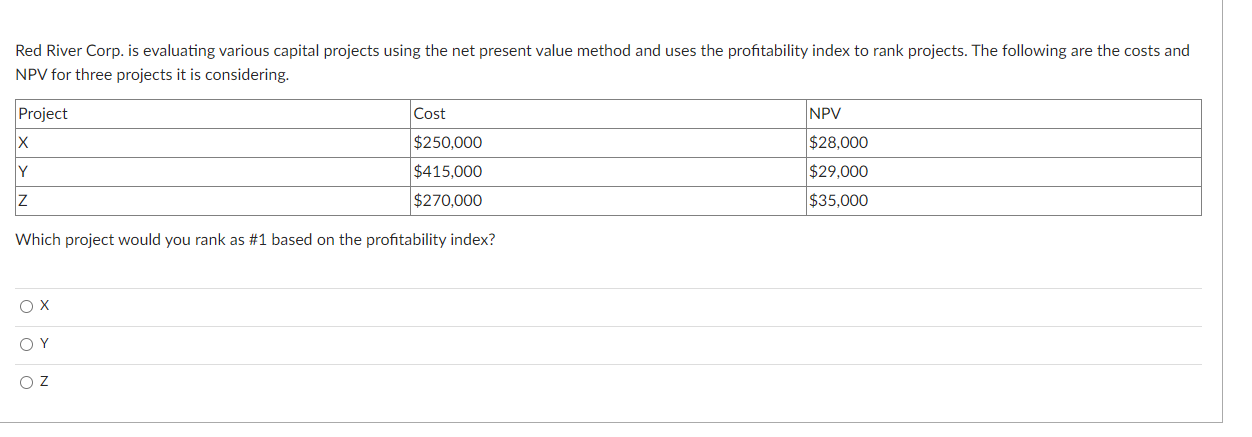 Red River Corp. is evaluating various capital projects using the net