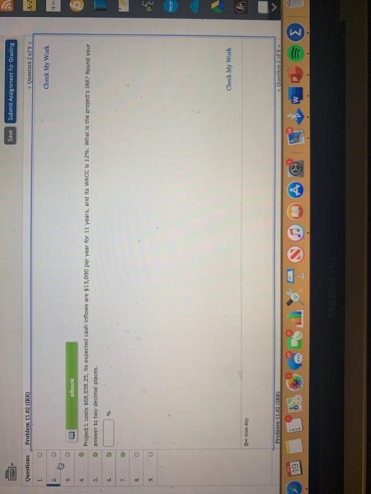  Save Submit Assignment for Grading Questions Problem 11.02 (IRR) Question of