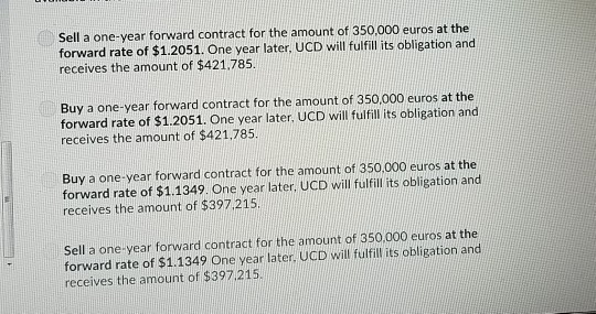 next 5 questions. UCD (U.S. based MNC) will receive 350,000 euros in