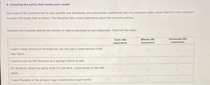  4. Choosing the policy that meets your needs Each type of