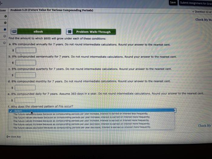  Save Submit Assignment for Grac lons Problem 5.23 (Future Value for
