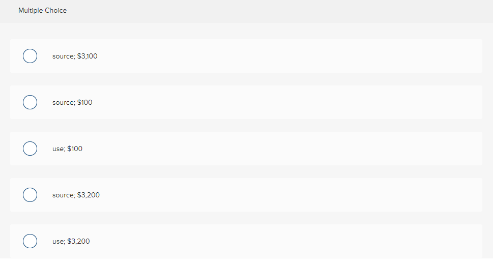  Multiple Choice O O source: $3,100 O O source: $100 a