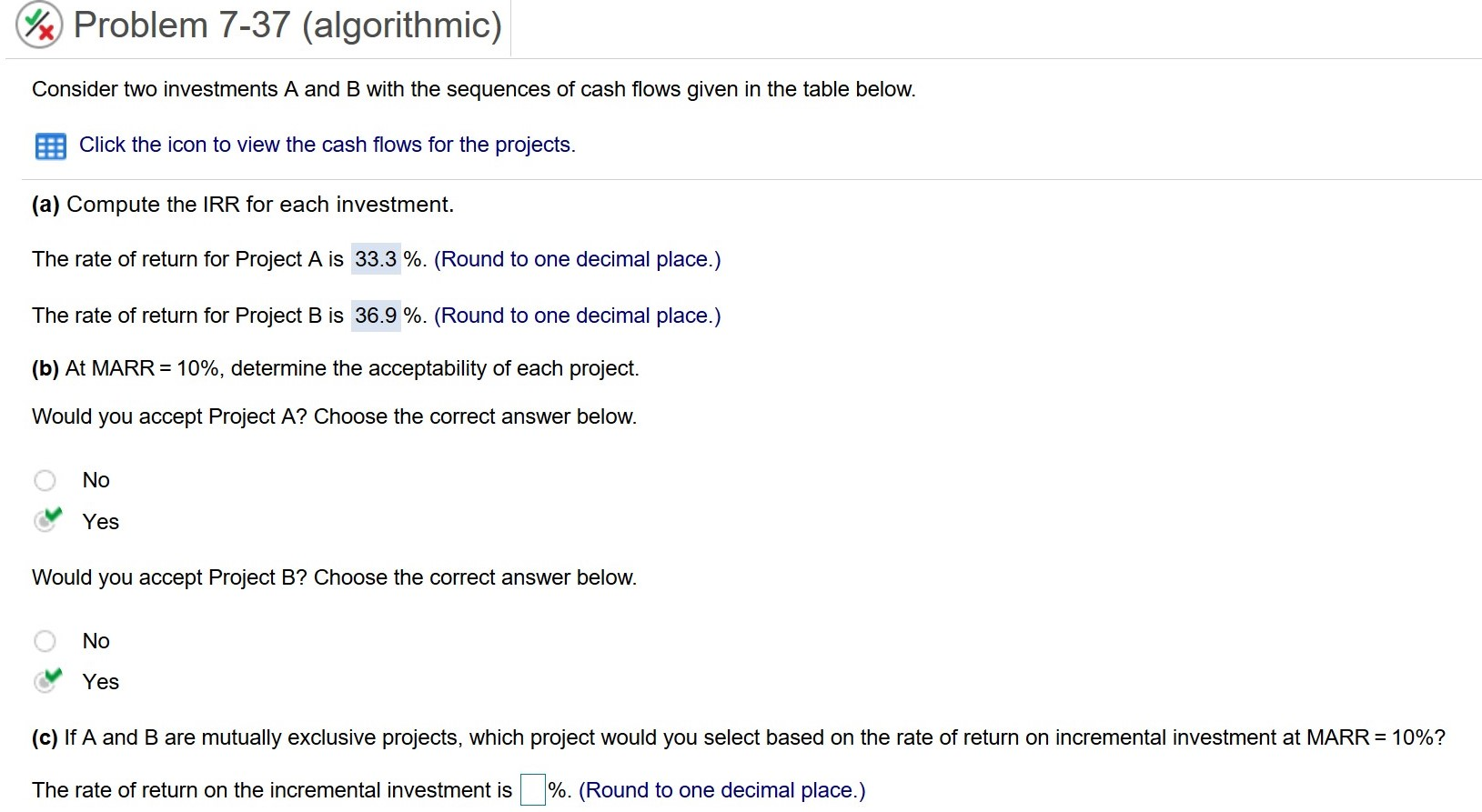 % Problem 7-37 (algorithmic) Consider two investments A and B with