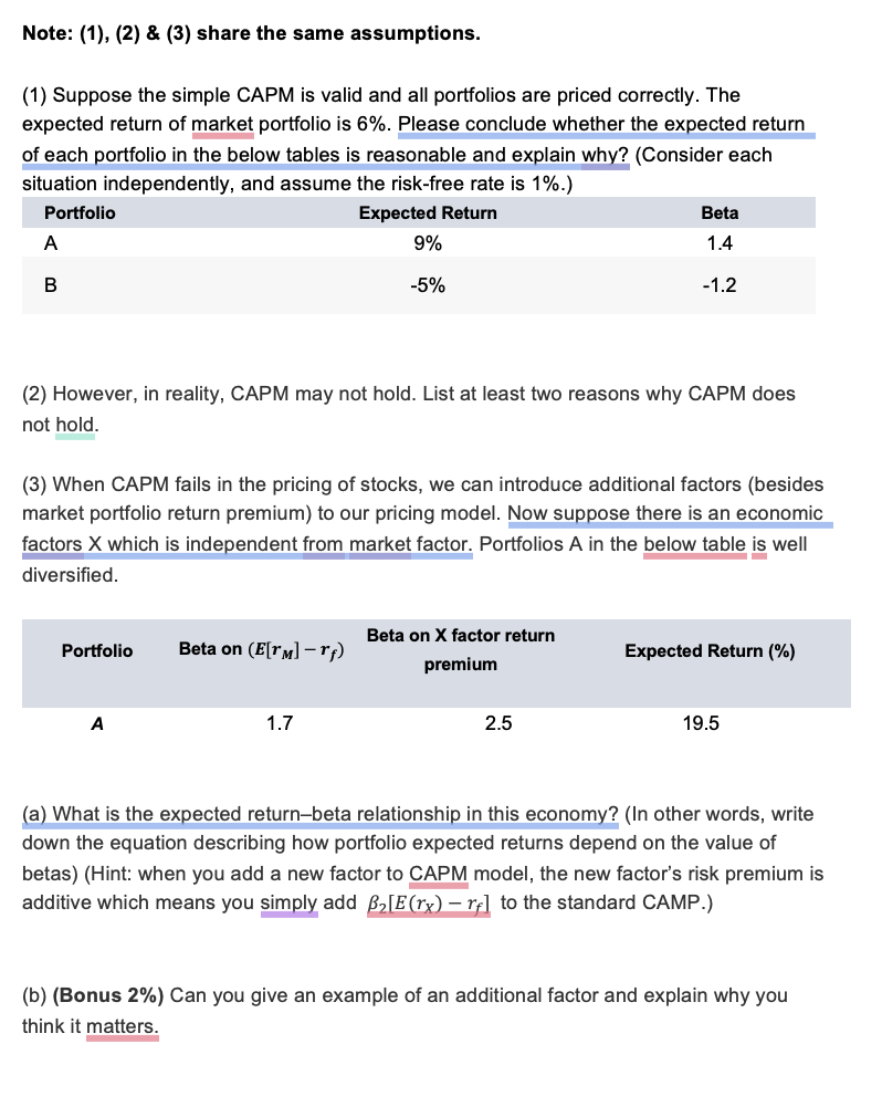  Note: (1),(2) & (3) share the same assumptions. (1) Suppose the