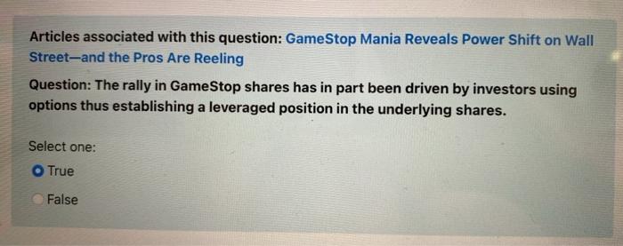  Articles associated with this question: GameStop Mania Reveals Power Shift on