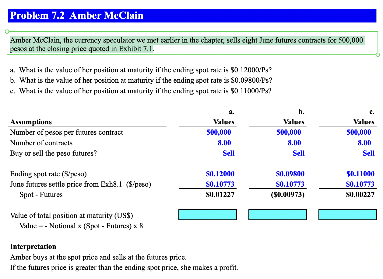 Problem 7.2 Amber McClain Amber McClain, the currency speculator we met