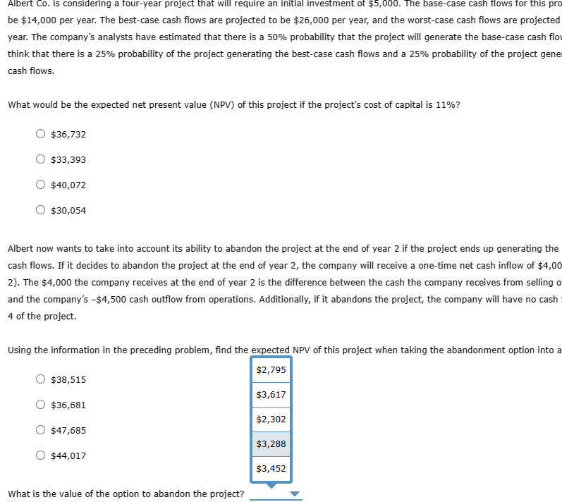  Albert Co. is considering a four-year project that will require an