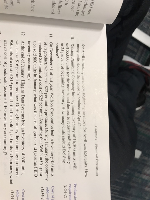  Financial Forecasting Chapter 4 for April in ending inventory. Beginning inventory