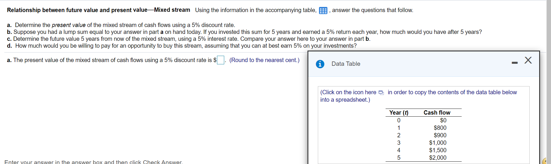  Relationship between future value and present value-Mixed stream Using the information